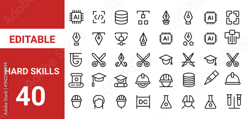 Skills icons set with editable stroke, including communication, empathy, enthusiasm, assertiveness, 