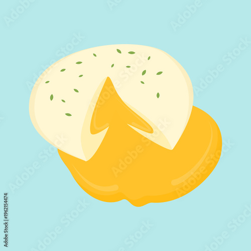 Flat illustration of a split boiled egg with a soft, melted yolk.