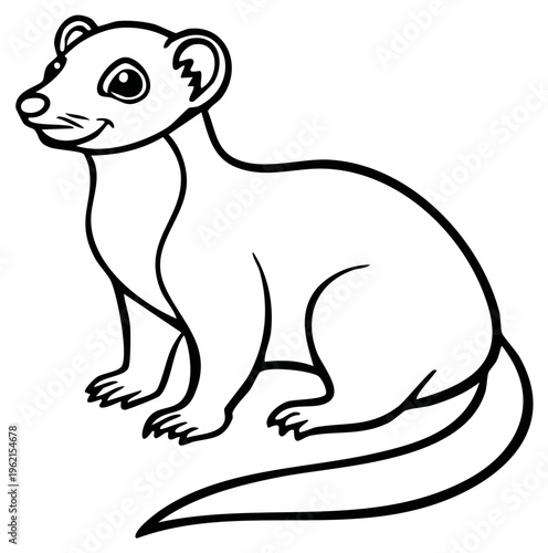 Cartoon weasel sitting patiently outline vector illustration black and white simple graphic