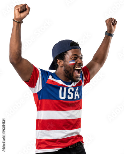 Excited American soccer fan celebrating victory