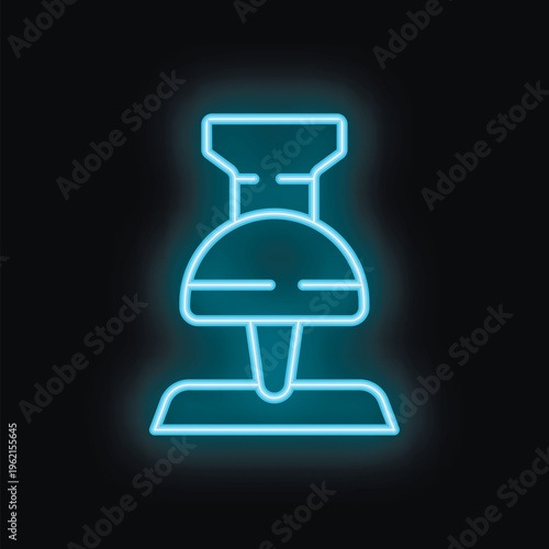 Blue neon sign of a push pin on a black background