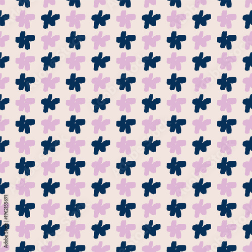 A rhythmic seamless vector pattern of tiny hand-painted floral motifs in navy and blush on warm cream 