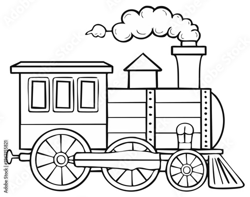 Vintage steam locomotive with billowing smoke on a white background