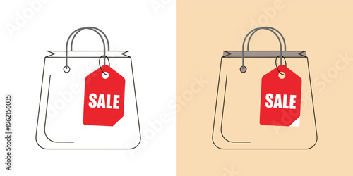 Vector illustration of a modern shopping bag with a red 'SALE' tag, perfect for e-commerce promotions, discount campaigns, and retail advertising