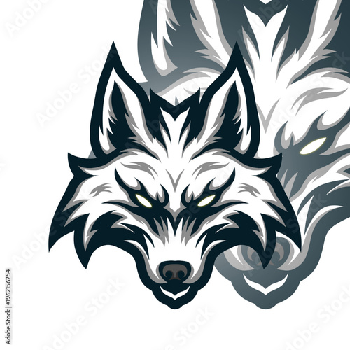 Stylized wolf graphic with sharp edges and aggressive expression