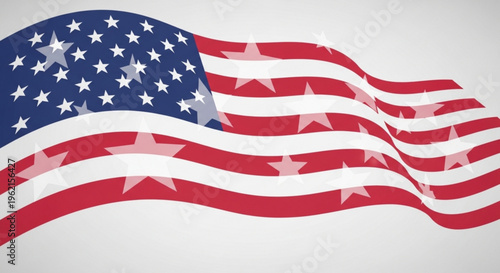 American flag waving with red white and blue colors and stars on a light gray background symbolizing freedom and patriotism