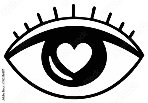 Eye with heart-shaped pupil illustration, love and affection concept
