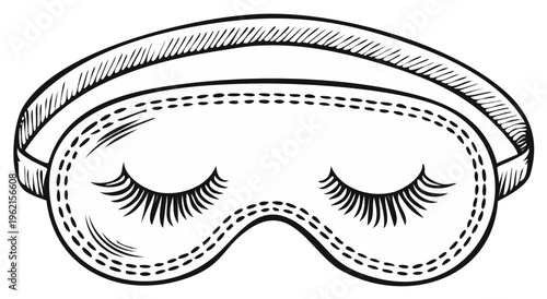 Illustrative sleep mask graphic with closed eye lashes sketch drawing