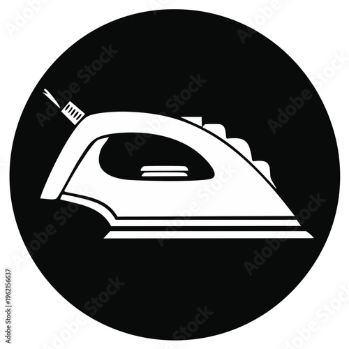 Silhouette of a Clothes Iron Inside a Black Circle