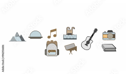 Minimal hobbies icon collection with travel music swimming and lifestyle elements thin line vector set isolated on white