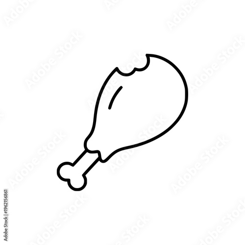Minimal Chicken Drumstick Bite Outline Icon Vector Design