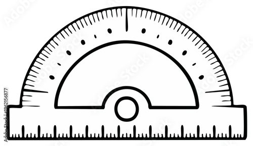 Sketch of a protractor used in geometry, trigonometry, mathematics and technical drawing, suitable for educational illustrations or icons.