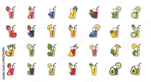 A collection of colorful cocktail icons.