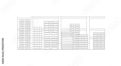A detailed architectural drawing of buildings.