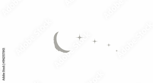 a gray crescent moon with stars.