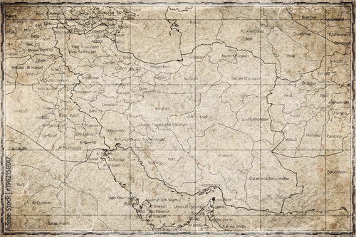 Vintage Map Of Iran With Provincial Boundaries On Retro Paper Background