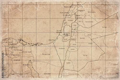 Vintage Map Of Israel With Districts On Retro Paper Background