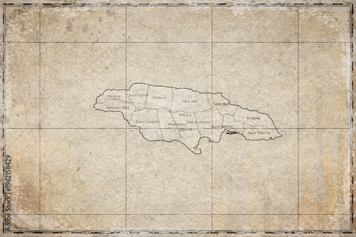 Vintage Map Of Jamaica With Parishes On Retro Paper Background