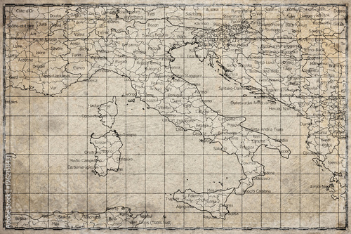 Vintage Map Of Italy With Regions On Retro Paper Background