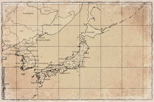 Vintage Map Of Japan With Prefectures On Retro Paper Background