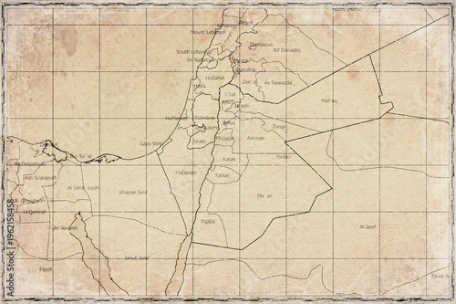Vintage Map Of Jordan With Governorates On Retro Paper Background