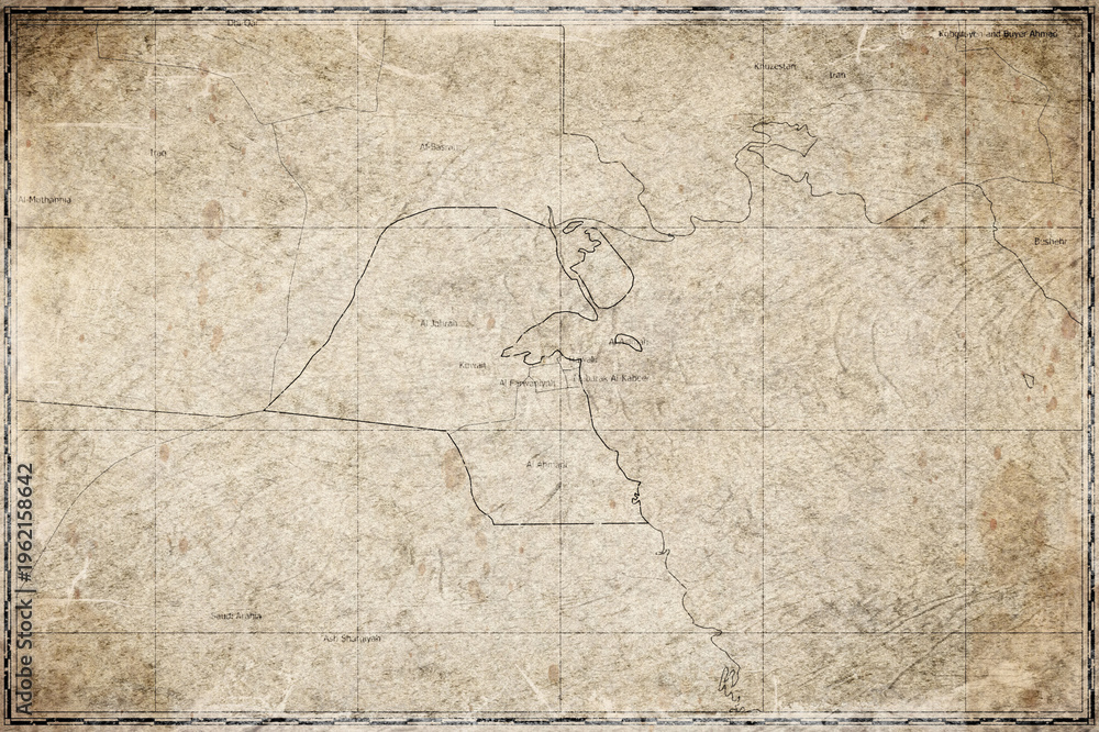 Fototapeta premium Vintage Map Of Kuwait With Governorates On Retro Paper Background