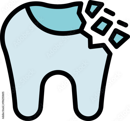 Damaged tooth showing enamel and dentin with filling, requiring dental care by dentist
