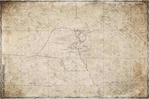 Vintage Map Of Kuwait With Governorates On Retro Paper Background