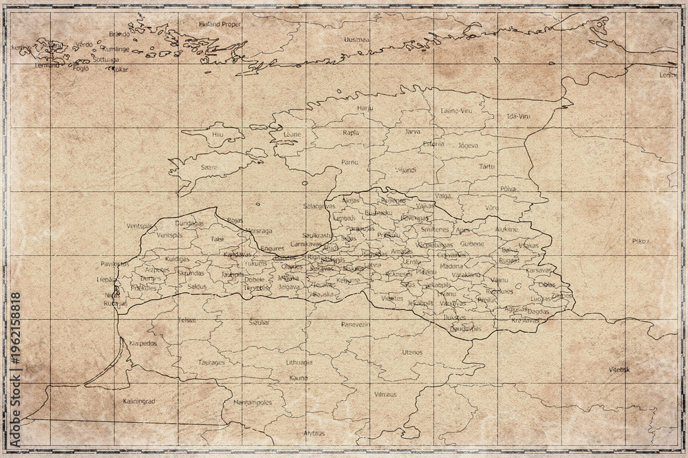 Fototapeta premium Vintage Map Of Latvia With Regions On Retro Paper Background