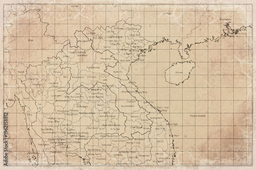 Vintage Map Of Laos With Provinces On Retro Paper Background