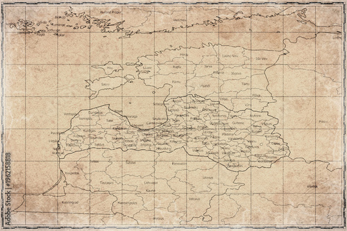 Vintage Map Of Latvia With Regions On Retro Paper Background