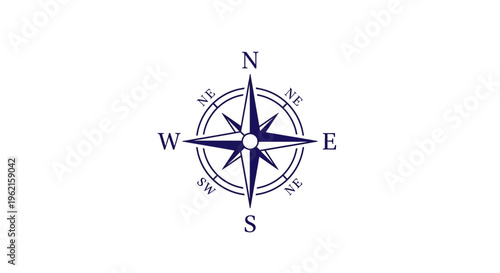 A blue compass rose on white background.