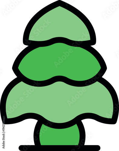 Simple icon of a stylized green christmas tree, perfect for winter holiday projects