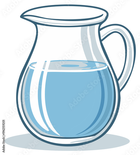 Cartoon illustration of a glass water pitcher filled with blue liquid