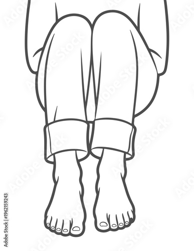 A simple line drawing of a person wearing shorts and standing barefoot