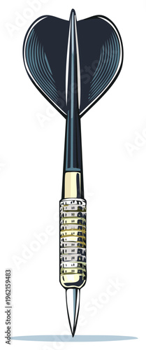 Single dart with a pointed tip and flight, ready for competition or target practice in the game room