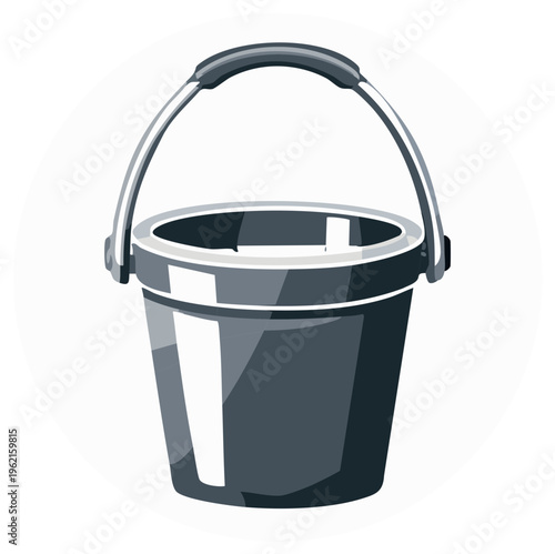 Modern industrial metal bucket with a sturdy handle for carrying liquids or tools