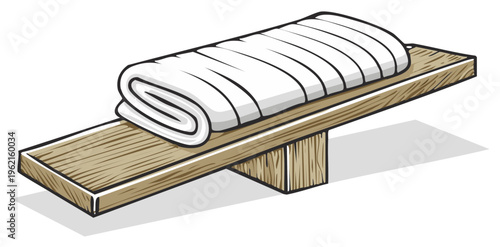 Rolled up Towel on a Wooden Shelf in a Cartoonish Style
