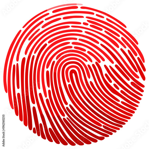 Unique Red Fingerprint on White Background Identity Verification Concept