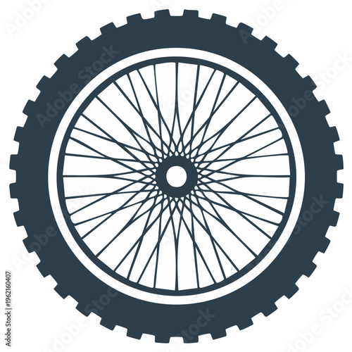 Vector illustration of a robust off-road bicycle wheel with knobby tire tread and intricate spokes