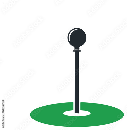 Golf flagstick in hole on putting green simple vector graphic illustration