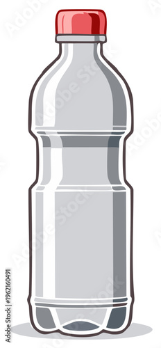 Clear Plastic Beverage Bottle with Red Cap, Isolated Product Illustration