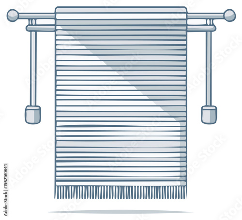 Cartoon illustration of a striped towel hanging on a towel rack.