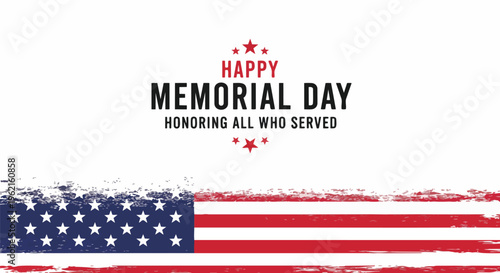 American flag with stars and stripes, memorial day text with stars above and below, graphic design, concept for patriotic holidays, commemorative printables, and veterans appreciation campaigns.