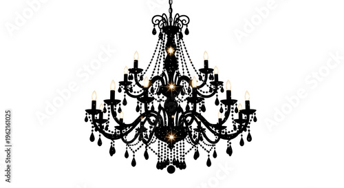 Elegant black chandelier with crystals.