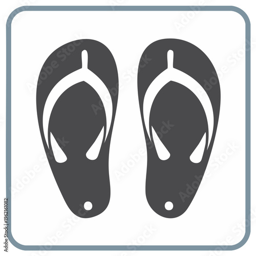 Minimalist vector icon of a pair of grey flip flops for summer beach vacation travel and relaxation