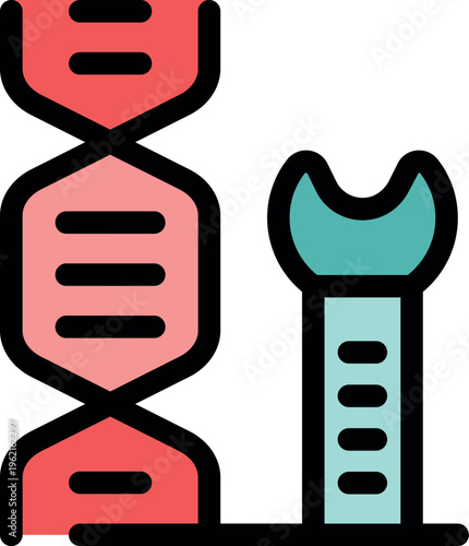 Dna double helix being repaired with a wrench, symbolizing genetic engineering and gene manipulation