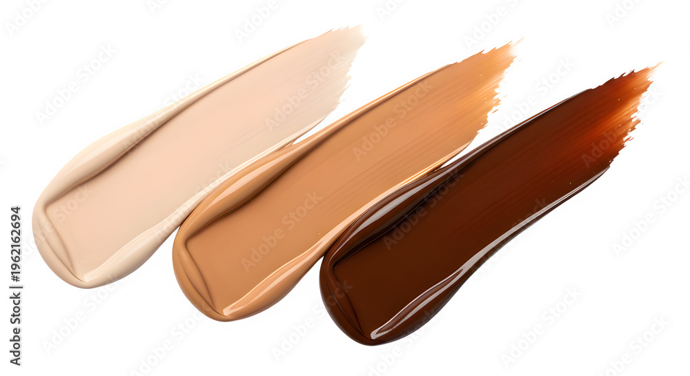 Obraz premium Three swatches of foundation makeup in different skin tones on transparent background