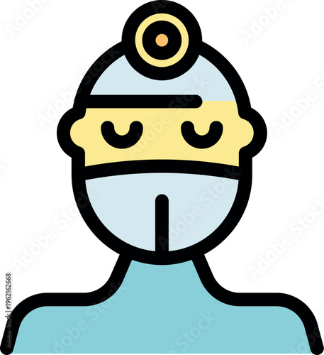 Surgeon with surgical mask and head mirror performing a surgery operation