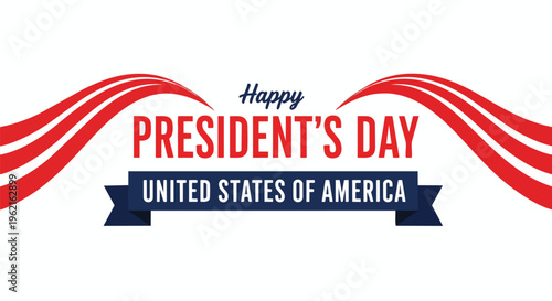 Patriotic President's Day design with red and blue elements, American flag waves on a white background, concept for holiday greetings, political campaigns and national events.